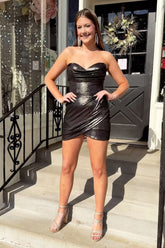 Black Homecoming Dress Sweetheart Bodycon Metallic Ruched Short Prom Dress